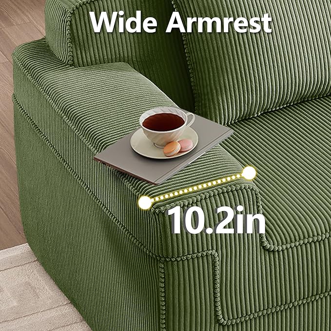 Loveseat Boneless Sofa Couches for Living Room-81 Green 2 Seater Cloud Couch-No Assembly Required Modular Corduroy Full Sponge Compression Sofas for House Apartment
