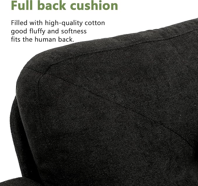 Convertible Sectional Sofa Couch for Living Room L-Shaped Couch 3 Seats Sofas Movable Ottoman Small Sofa Mid Century for Small Apartments Space Living Room and Office (Linen Fabric Black)