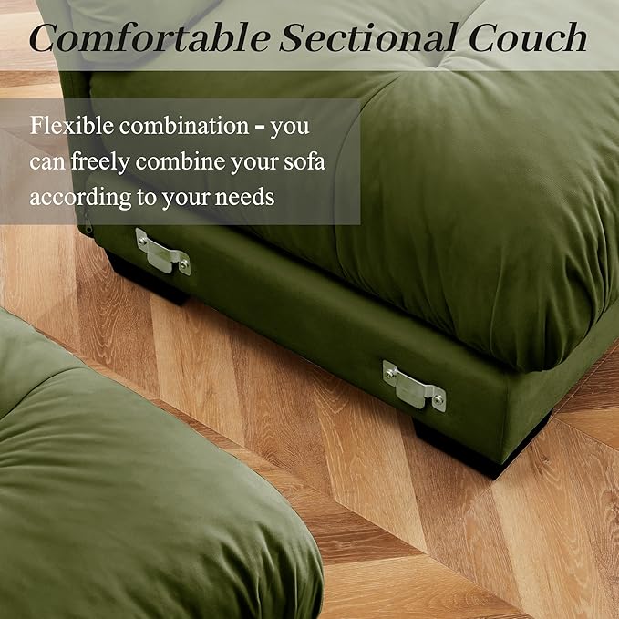 166 Modular Sectional SofaVelvet Upholstered Couches for Living Room4 Seater Green Sofa Couch with Movable OttomanBig Comfy Cloud Couch with Deep Seats for Living RoomApartmentBedroom