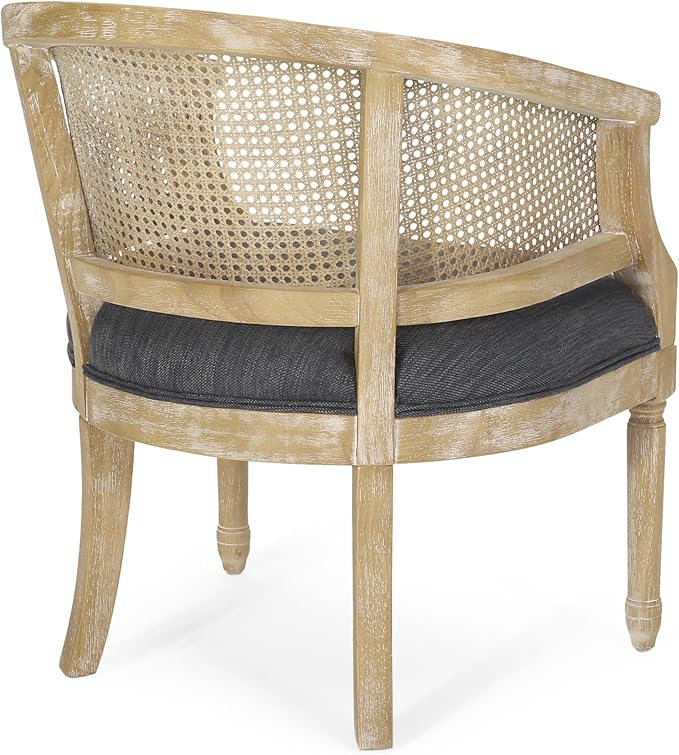 Mid Century Accent Chair Armchair with Curved Backrest and Upholstered Reading Chair with Vintage Rattan Hollow Out for Living Rooms Bedrooms Farmhouses Balconies (Charcoal)