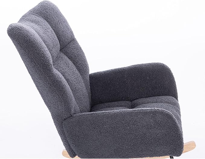 Upholstered Nursery Rocking Chair for Living Room BedroomDark Grey Teddy