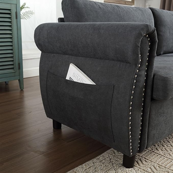 TTK 80.7 Queen Sized Pull Out Sofa Bed 2-in-1 Convertible Sleeper Couch with Memory Foam Mattress &amp Solid Wood Frame for Living Room Apartment &amp Small Spaces Gray