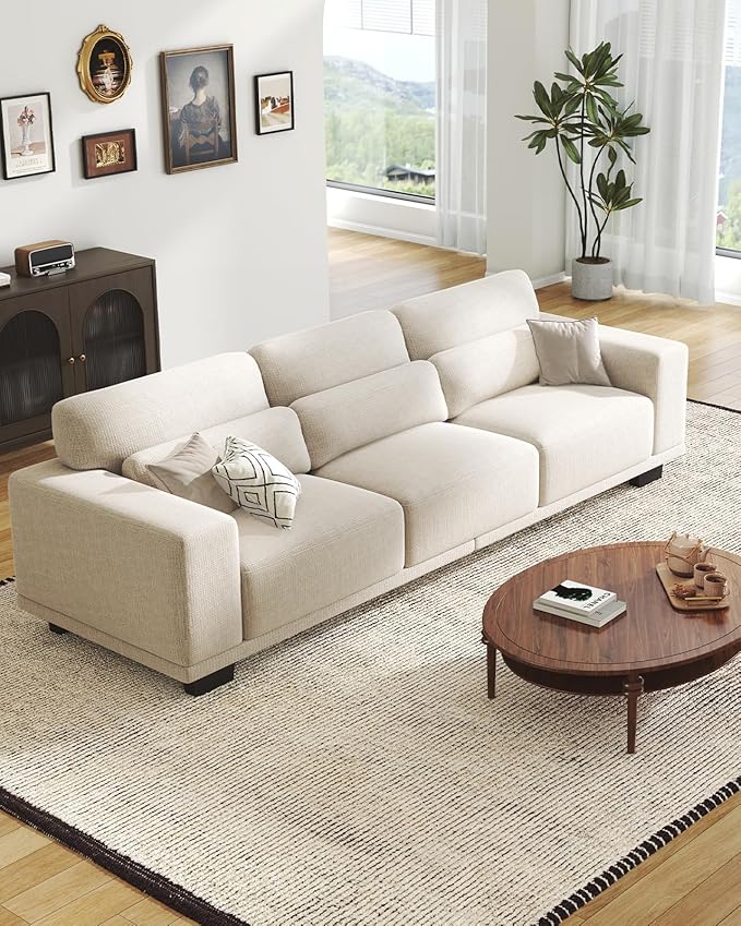 Pipishell 3 Seater Sofa Couch with Deep Seats and Wide Armrests 89 Couches for Living Room Comfy 3-Seater Futon Sofas Modern Upholstered Couch with Removable Washable Cover Linen Fabric White