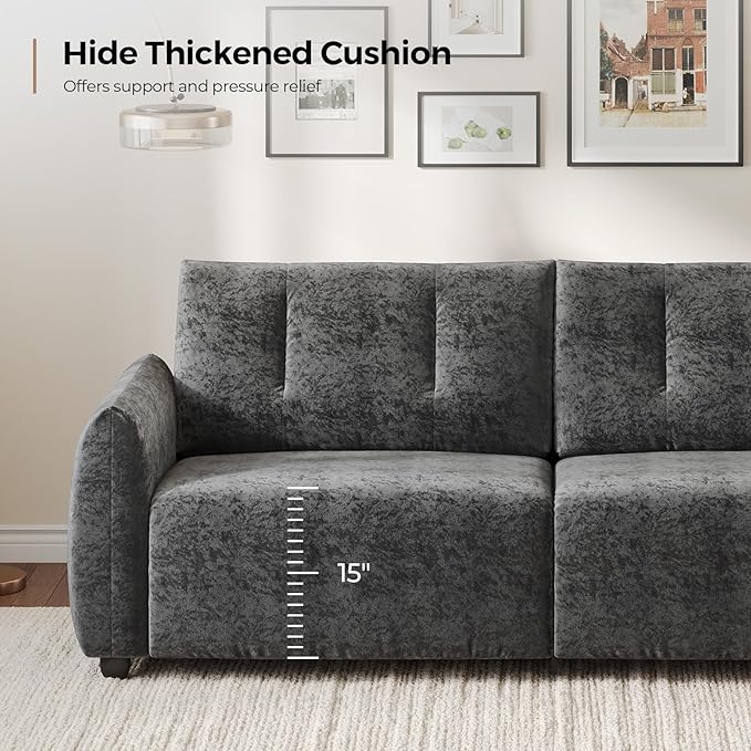 84.5 Inch Loveseat SofaModern Couch and SofaFeather-tip armrest DesignSturdy and Easy InstallationSmall Sofa for Living Room Bedroom Office and ApartmentChenille FabricGray
