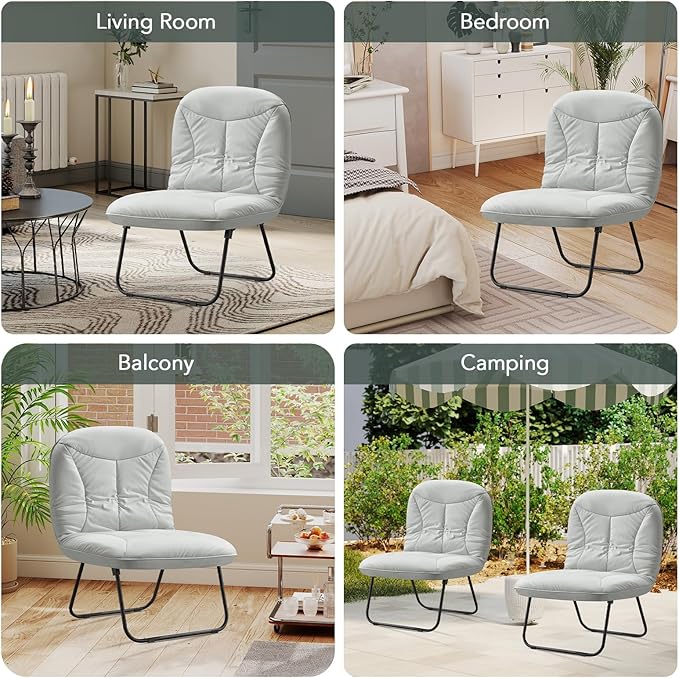 Furniliving 3 in 1 Folding Chair Foldable Floor Chair for Reading Lounging &amp Gaming Portable Camping Chair with Metal Frame Comfy Accent Chair Indoor Reading Chair for Living Room PU (Grey)