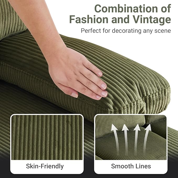 VINGLI 110 Sectional Couches for Living RoomU Shaped Couch with Double Chaise 4-Seat Sofa Set with Corduroy Fabric for Home FurnitureGreen
