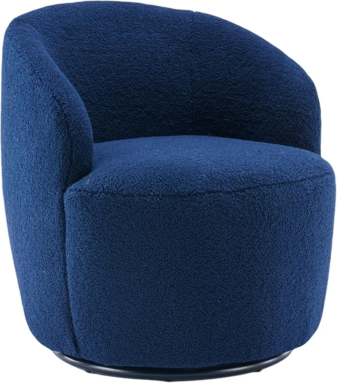 Swivel Barrel Accent Chair Modern Teddy Upholstered 360° Swivel Chair Leisure Chair Single Sofa for Adults Teens for Living Room Hotel Bedroom Office Coffee Shop (Dark-Blue + Upholstered + Foam)