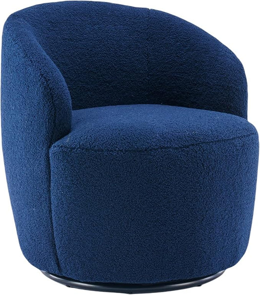 Swivel Barrel Accent Chair Modern Teddy Upholstered 360° Swivel Chair Leisure Chair Single Sofa for Adults Teens for Living Room Hotel Bedroom Office Coffee Shop (Dark-Blue + Upholstered + Foam)