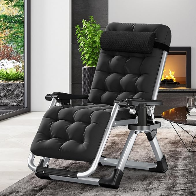 LILYPELLE Comfy Folding Chair Folding Lounge Chair for Bedroom and Living Room Folding Reclining Patio Chairs with Removable Cushion for Indoor Outdoor