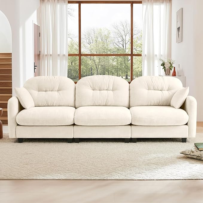 107 Oversized Modular Sectional Sofa Beige Large Sectional Couches for Living Room Chenille Fluffy Sofa Set Cloud 3 Seater Comfy Modular Couches Modern Sofas para Sala