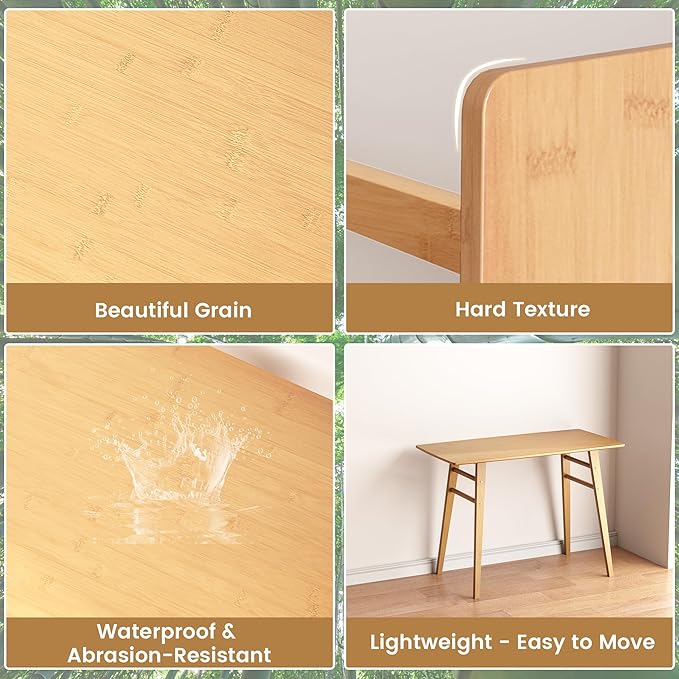 100% Solid Wood Writing Desk - 39 x 20 Inch Bamboo Home Office Computer Desks Simple Desk for Small Spaces Modern Study Table - Natural Boho Desks