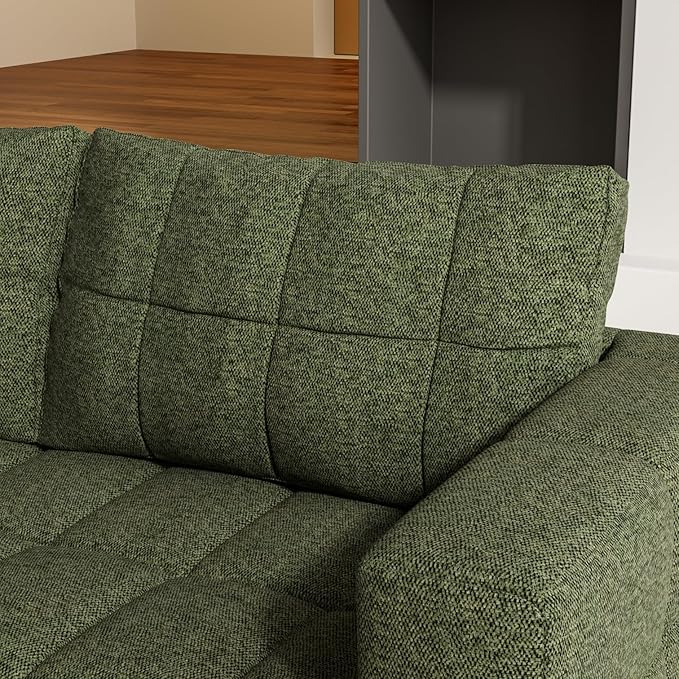 81.89 Sofa Comfy 3 Seat Sofa Tufted Chenille Upholstered Sofa Couch for Living Room with Gold Metal Legs and 2 Throw Pillows (Green（3+3）)