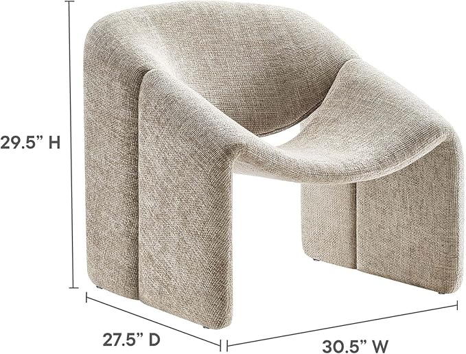 Modway Vivi Chenille Upholstered Accent Khaki-Plush Comfy Armchair Ideal as a Modern Barrel Lounge Reading Chair for Living Room Bedroom or Cozy Corner Seating