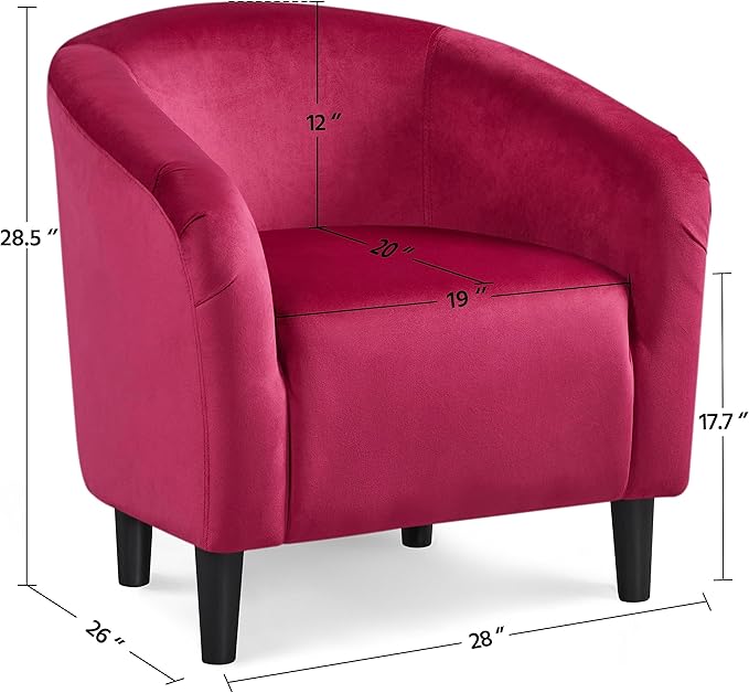 Yaheetech Club Chair Velvet Accent Chair Upholstered Barrel Chair Sitting Chair with Armrest and Low Back for Living Room Bedroom Rose Red