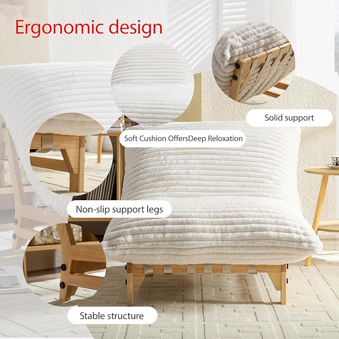 Armless Lazy Sofa Casual Single Sofa Oversized Chaise Lounge ChairCorduroy Fabric for Living Room and Bedroom with Backrest. (Off White)