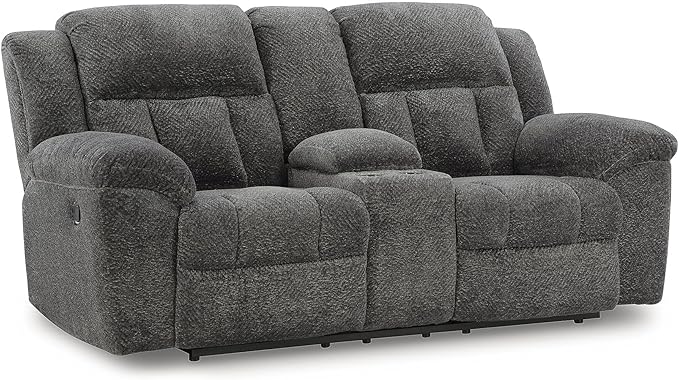 Signature Design by Ashley Frohn Contemporary Manual Reclining Loveseat with Console with Console Storage and Cup Holders Gray