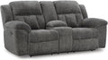 Signature Design by Ashley Frohn Contemporary Manual Reclining Loveseat with Console with Console Storage and Cup Holders Gray