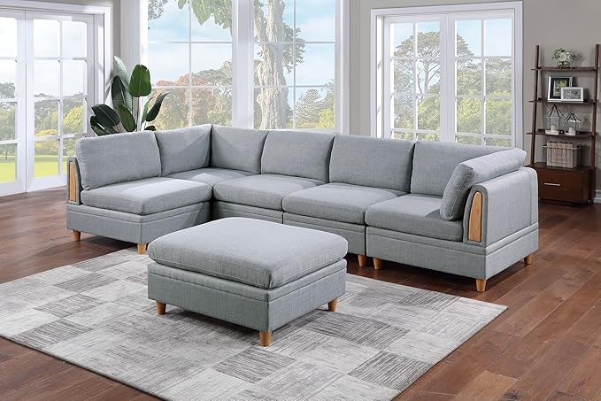 NewCosmos Living Room Furniture Armless Chair Light Grey Dorris Fabric 1pc Cushion Armless Chair Wooden Legs