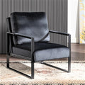 Classic Mid Century Modern Accent Chair with Square Metal Frame for Living Room Bedroom Office Black Velvet