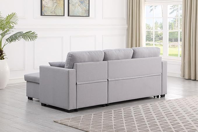 BEEY Sleeper Sofa Bed 82 Small Convertible Sectional Sofa Couch with Storage Chaise L Shaped Couch with Pull Out Bed for Bedroom Living Room (Light Grey F4002)