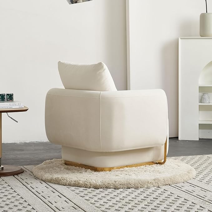 35.83'' W Luxury Modern Single ChairAccent ChairArm Chair for Living RoomBedroomWaiting RoomStainless Steel e and Base in Gold ColorUpholstered Soft Velvet Beige Color