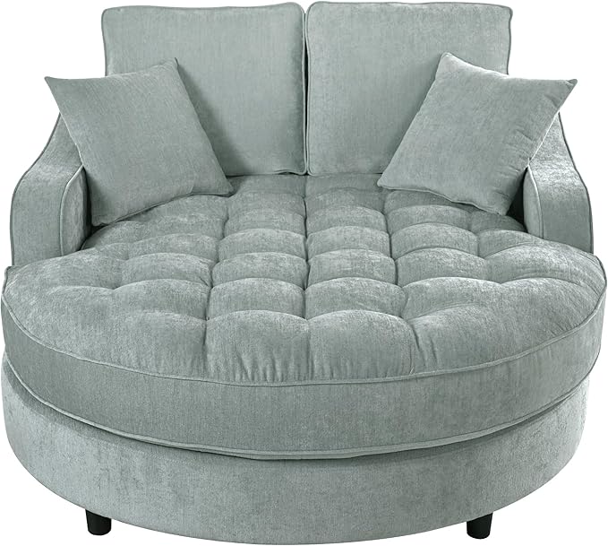 55 Chaise Lounge Upholstered Sofa Bed with Tufted Seat and Detachable PillowsSofa Couch for Living Room (Misty Green#q)