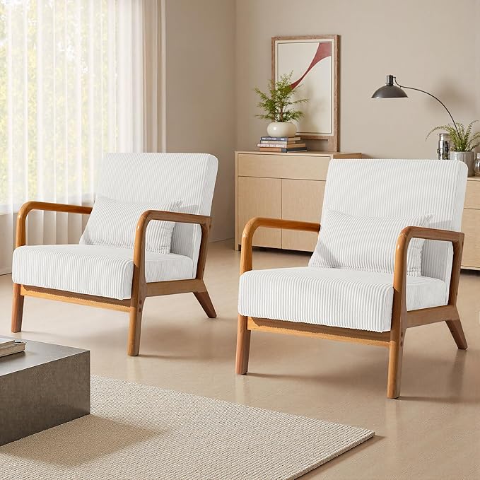 Accent Chair Mid Century Modern Armchair with Pillow Upholstered Lounge Sofa Reading Side Chair for Living Room Bedroom