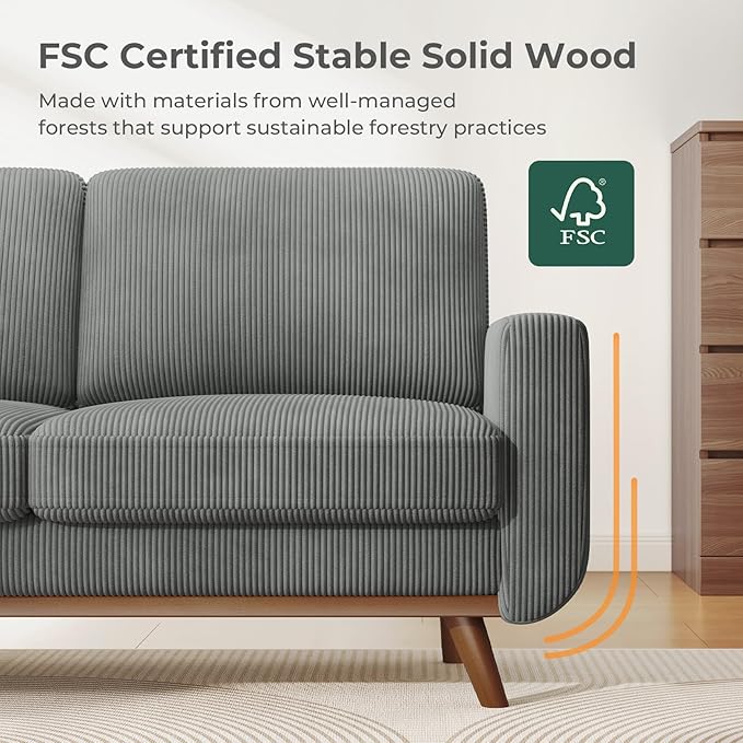 68 Dark Gray Corduroy Loveseat Sofa Comfy Deep Seat Couch with Spring Cushion &amp Solid Wood Frame Modern 2-Seater Sofa for Living Room Bedroom Office