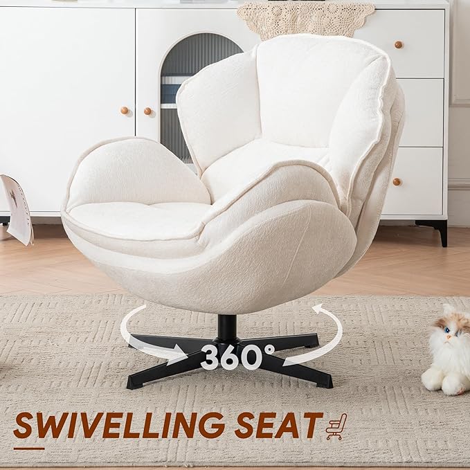 Swivel Accent Chair Set of 2 Modern Recliner Lounge Chair with Metal Base Frame Comfy Tufted Armchair for Living Room Bedroom Home Office Beige
