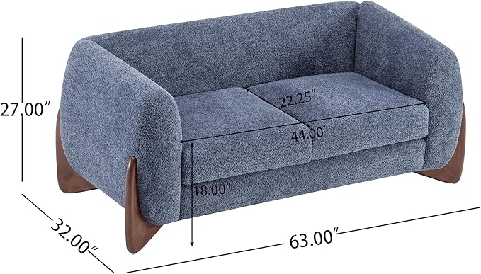 Christopher Knight Home Alma 63 Boucle Loveseat with Wood Legs 2 Seater Sofa Couches for Living Room Upholstered Couch Chair Soft Seating Lounge Sofa Chair Cozy Loveseat with Armrest Navy Blue