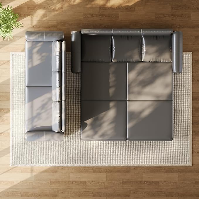 JOYBASE Pull Out Sofa Bed King-Size Convertible Sleeper Sofa Modern 3-Seater Faux Leather Couch with Nailhead for Living Room Office Apartment (Grey)