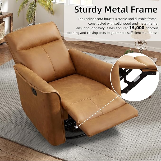 CANMOV Swivel Rocker Recliner Glider Rocking Chair Nursing Chairs Swivel Glider Recliners with Soft Backrest Leathaire Manual Reclining Sofa for Living Room Bedroom Apartment Brown