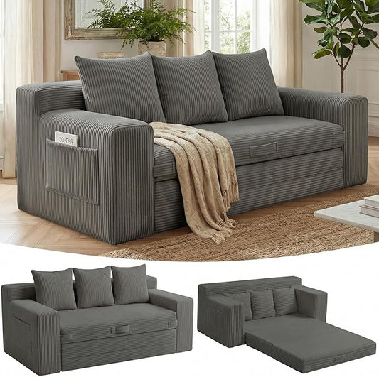 Boneless Couch Sleeper Sofa Bed: 3-in-1 Convertible Sofa Bed with Side Pockets &amp HandlePull Out Couch with 3 PillowsFolding Futon for Small SpaceLiving Room &amp Bedroom