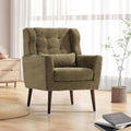 Mid Century Modern Accent Chair Plush Chenille Fabric Sturdy Wood Legs Armchair for Living Room Bedroom Office Olive Green