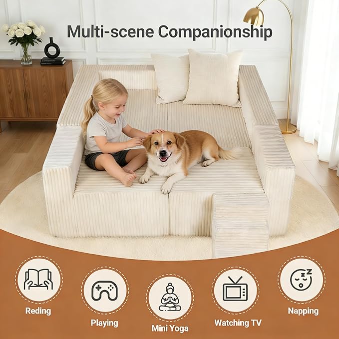 128 U-Shaped Modular Sofa Modern Cloud Couch with Double Chaise Sectional Boneless Couch with Pillows Deep Seat Sofa for Living Room Bedroom No Assembly Required Khaki