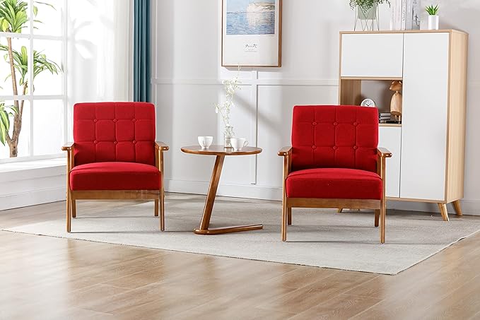 Accent Chairs Set of 2 with Side Table Mid Century Modern Accent Chair Wood and Fabric Armchairs Side Chair Lounge Reading Comfy Arm Chair for Living Room Bedroom Office