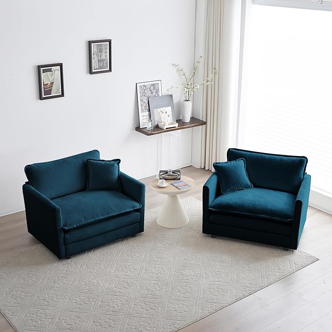 kevinplus Accent Single Sofa Chair Armchair for Living Room Modern Luxury Comfy Upholstered Accent Chair with Pillow for Living Room Bedroom Apartment Chenille Fabric Blue