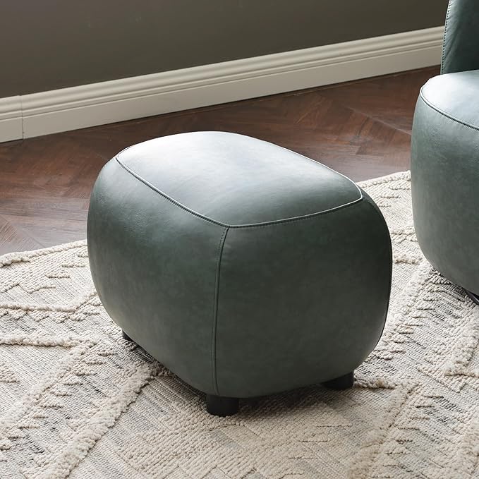 KINWELL Swivel Faux Leather Armchair with Ottoman Set No Assembly 34”W PU Leather Accent Chair &amp 23 Small Footrest for Living Room Lounge Green
