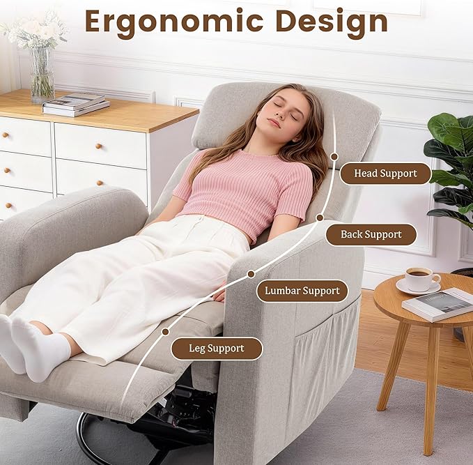 Power Swivel Recliner Chairs for Adults Electric Glider Rocking Chair Nursery Glider Recliner Nursery Chair with Classified Side Pocket Nursery Rocking Chairs with USB and Type-C Ports