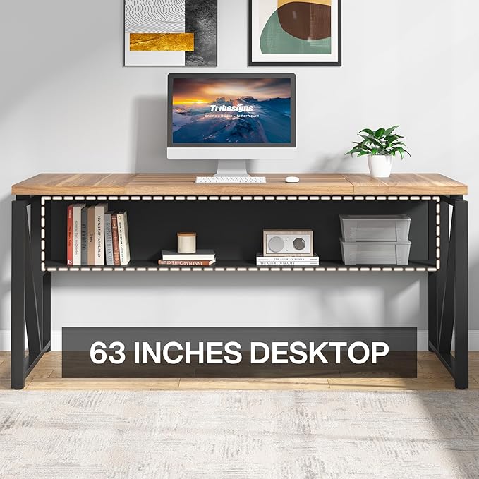 Tribesigns 63 Executive with Drawer Cabinet L Shaped Desk and Lock lateral File Cabinet 2 Piece Home Office Furniture Set with Drawers for Hanging File (Brown 63 inches)