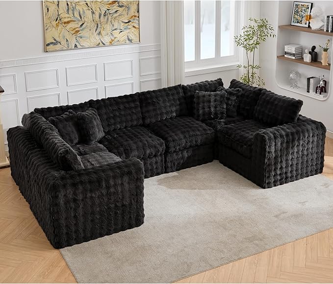 TYBOATLE 135’’ Boneless Slow-Rebound Memory Foam Couch Cloud Sectional Couches for Living Room w/Upgraded Fabric Comfy Deep Seat Fluffy U Shaped Modular Sectional Sofa w/Chaise