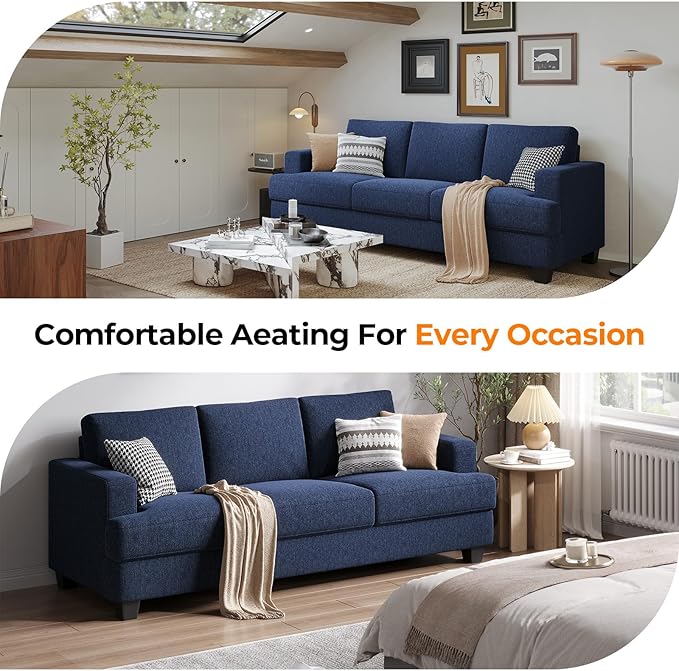 Fadware Sofa Couch 3 Seater Sofa with Suppleness Armrests Fabric Deep Seat Sofa with Upholstered Cushion&amp Backrests Modern Comfy Couch for Living Room Apartment