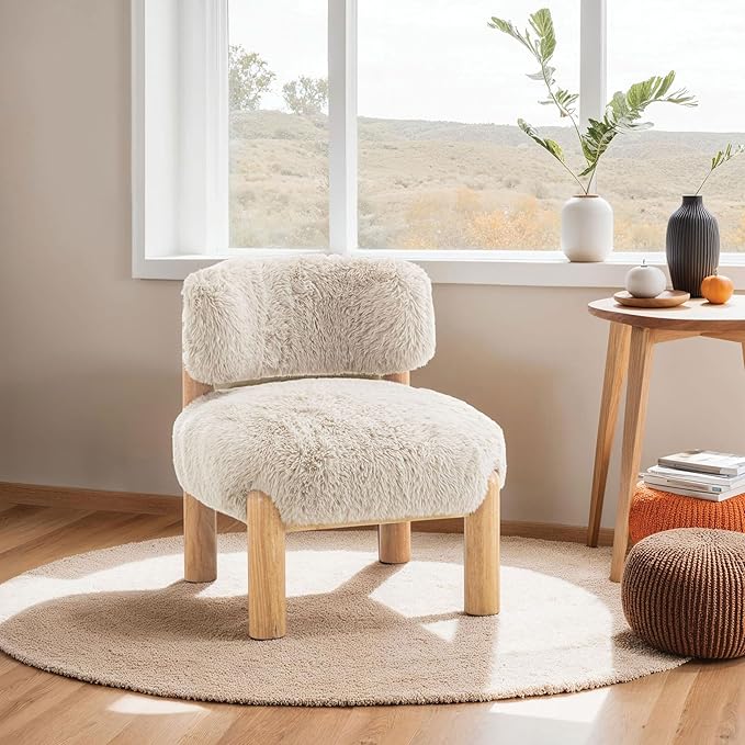 HOMES: Inside + out Ivo Modern Accent Chair with Furry Upholstery and Round Legs Comfy Sofa for Corner Living Room Bedroom Reception Room Taupe