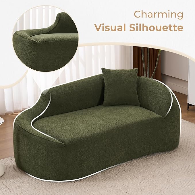 DEINPPA Modern Chaise Lounge with Pillow Chenille Comfy Cloud Couch for Living Room Bedroom Apartment No Assembly Needed-Green | Lasting Support