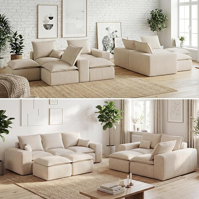 107 Cloud U-Shaped Modular Sectional Sofa for Living Room with Ottoman No Assembly Required Deep Seat Couch in Two Box.