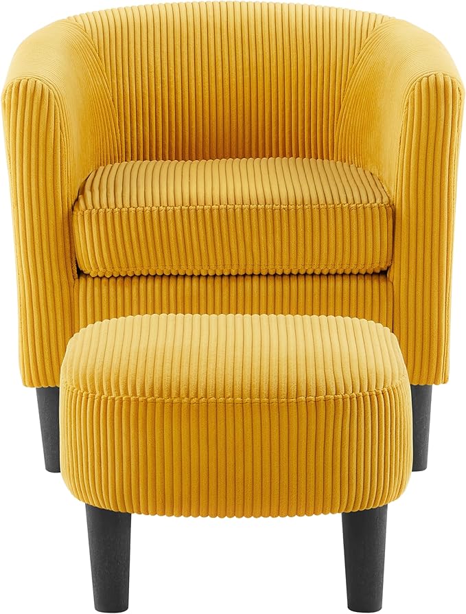 Modern Accent ChairUpholstered Arm Chair Corduroy Single Sofa Chair with Ottoman Foot Rest Comfy Armchair for Living Room Bedroom and OfficeYellow SZ170