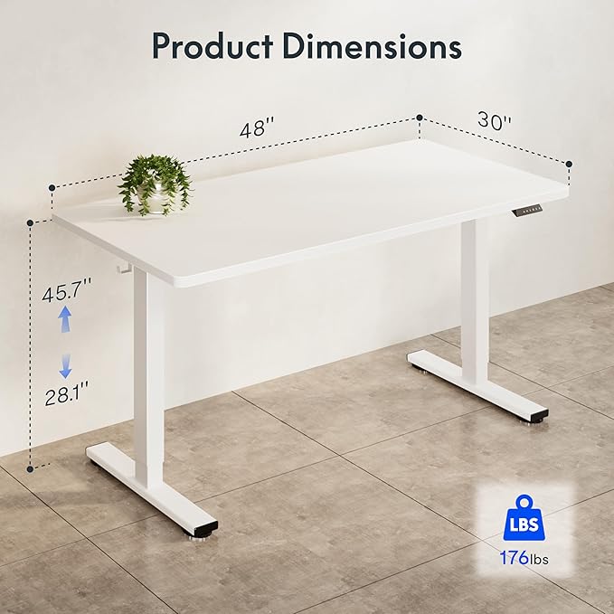 FLEXISPOT Electric Adjustable Workbench 48x30 Inches Ergonomic Worktable with Drawer for Garage Workshop Office and Home Spacious Desktop for Woodworking Sewing and Crafts White 3 Packages