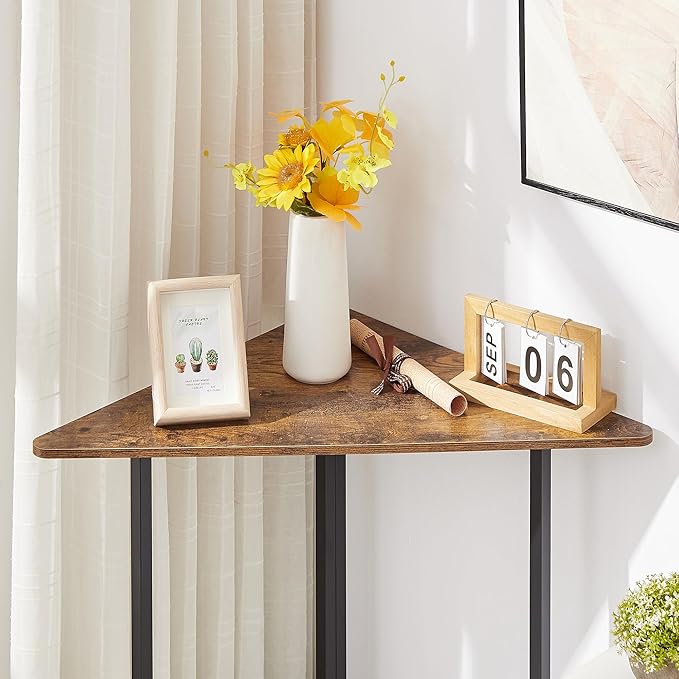VECELO Corner DeskOffice Tables for Living Room for Small Space Triangle Computer Desk with Steel Frame Corner Shelves with Metal Frame Writing Desk for Workstation Classic Brown 31.1 2 Set