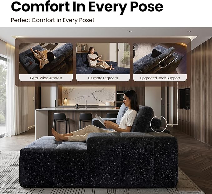 114 Cloud Couch Sectional with OttomanU Shaped Boneless Couches in A BoxDeep Seat Modular Sectional Sofa with Comfy Chaise No Assembly RequiredBlue