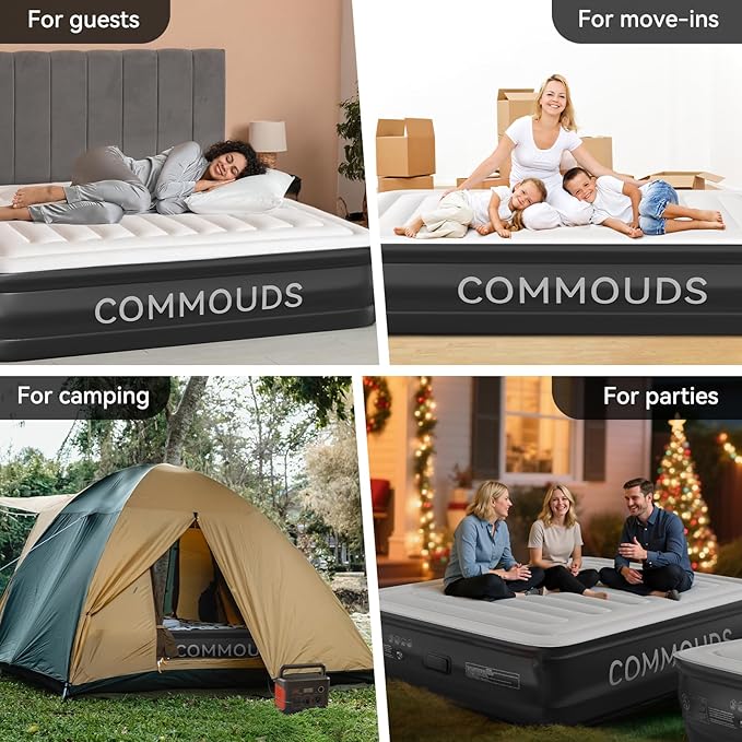 COMMOUDS Twin Air Mattress with Built-in Battery Powered Removable Pump 18 High Inflatable Mattress Portable Blow up Mattress Air Bed for Camping Home and Guest